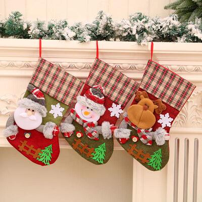 Plaid fence Christmas stocking ornament圣诞袜