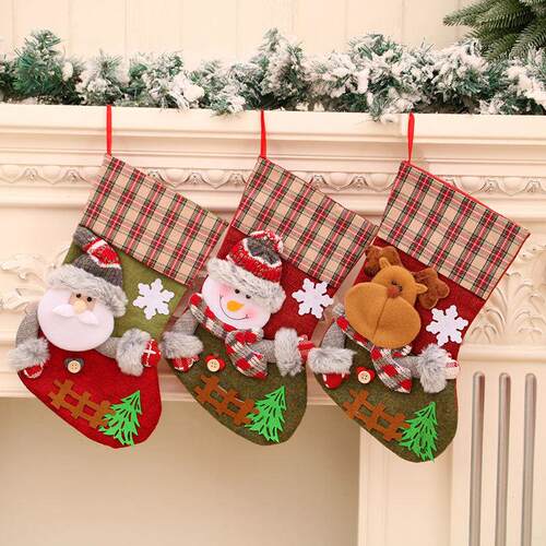 Plaid fence Christmas stocking ornament圣诞袜
