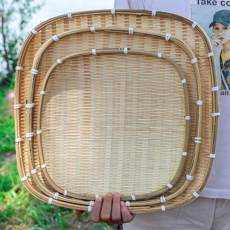 竹编托盘晒盘竹筐家用馒头筐竹盘手工竹篮竹簸箕竹制品晾晒筐筛子