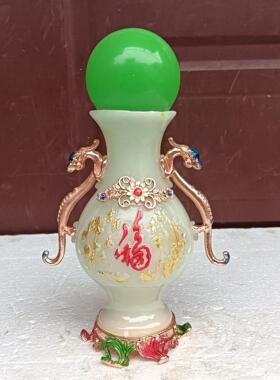 仿古夜光石描彩福字家居客厅摆件双龙做旧夜光花瓶摆设工艺品