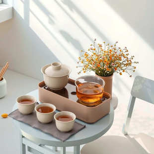 陶瓷杯茶具杯旅行户外功夫中式草木灰泡茶泡茶客便携式壶套装新快