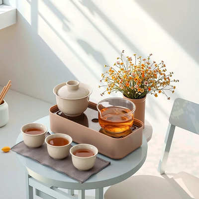 陶瓷杯茶具杯旅行户外功夫中式草木灰泡茶泡茶客便携式壶套装新快