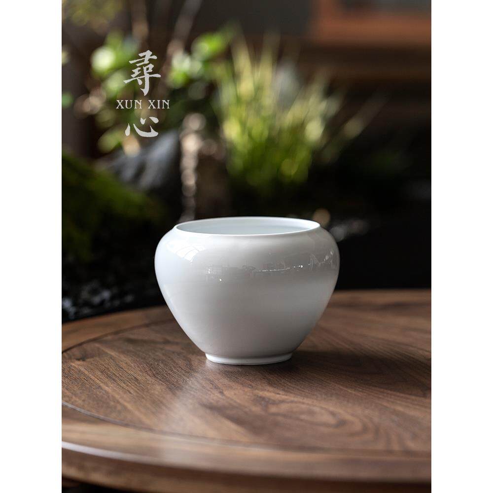 甜白陶瓷建水茶盆无盖茶碗干泡茶桌茶罐茶渣罐家用功夫茶具配件