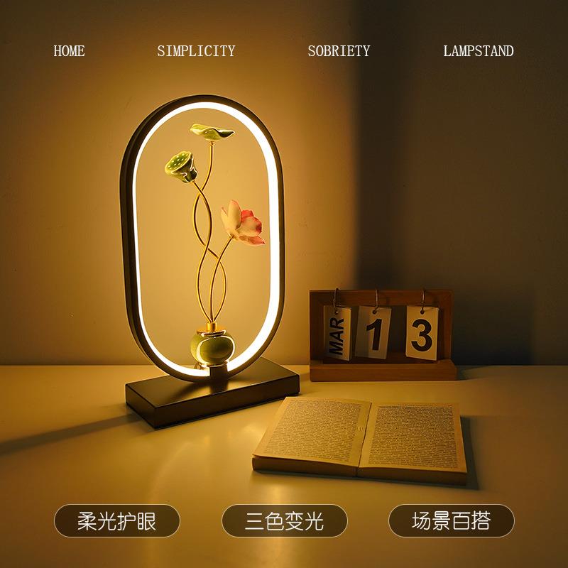 新中式台灯高级氛围感卧室床头灯禅意茶桌创意小夜灯民宿莲花摆件