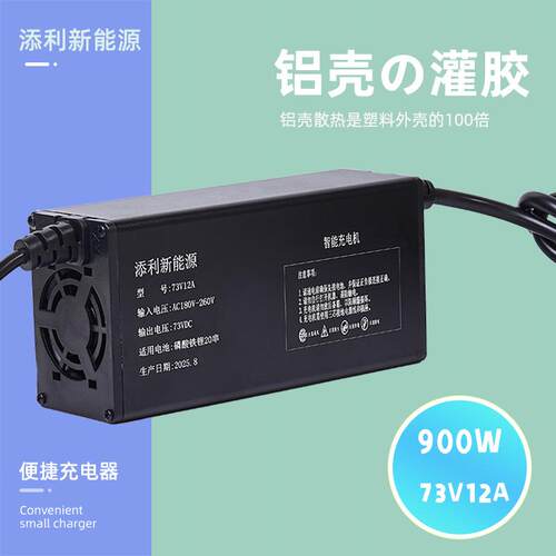 高频智能充电器7V12A九号极核电摩80A100A锂电池充电器铝壳灌胶