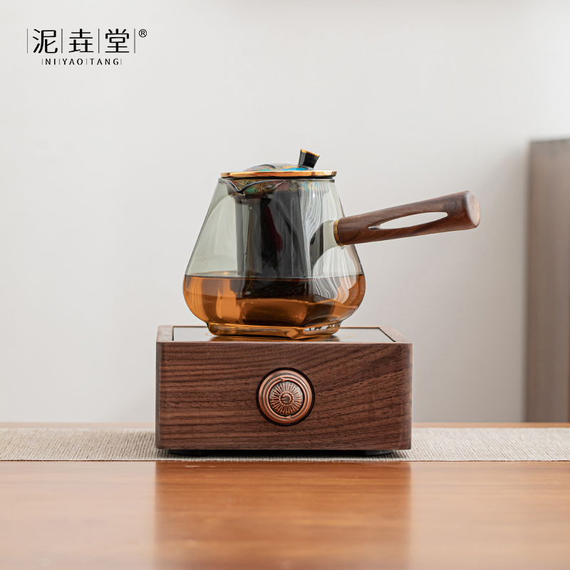 泥垚堂胡桃木电陶炉围炉煮茶器家用茶室耐高温玻璃煮茶壶养生壶