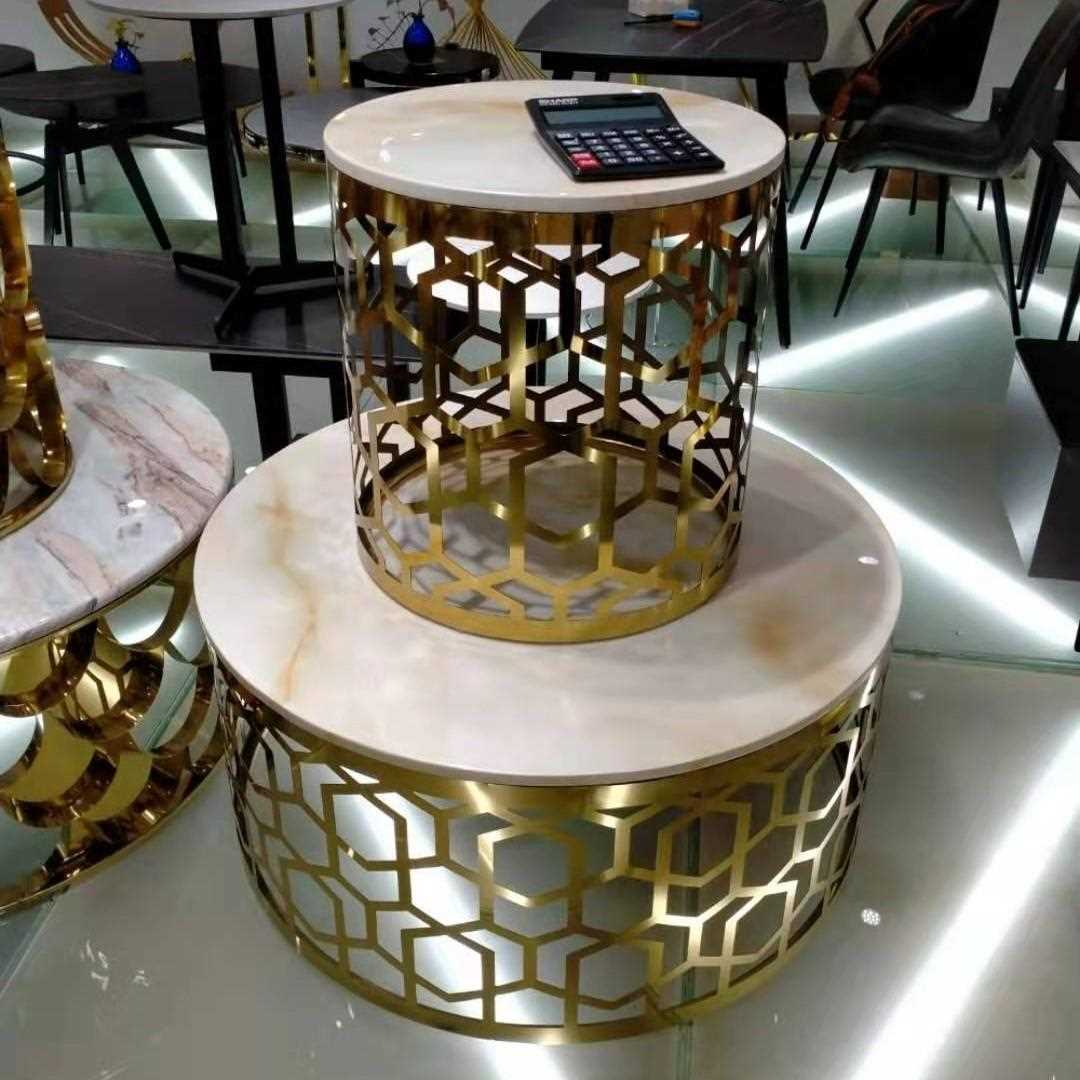 厂家创意大理石茶几不锈钢客厅美式角几沙发边几圆形角几