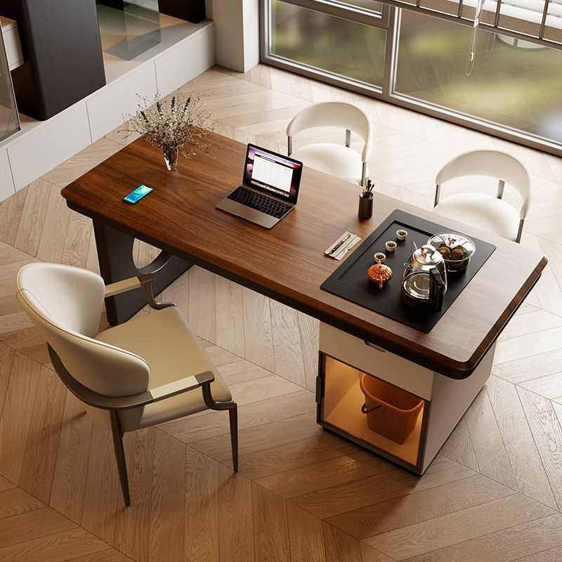 乌金实木大板茶桌椅组合新中式现代简约办公家用干湿泡茶台一体