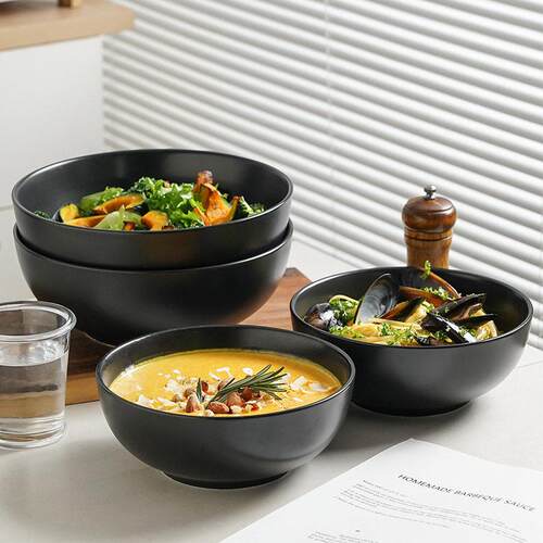 20cm ceramic black soup bowl large Japanese salad bowl