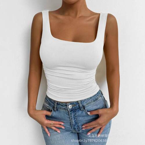 Sleeveless Strappy Tank Square Neck Double Layer Women