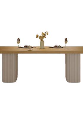 正品日实木桌椅组合家用客厅茶餐桌书式桌一体风两用奶油设计师长