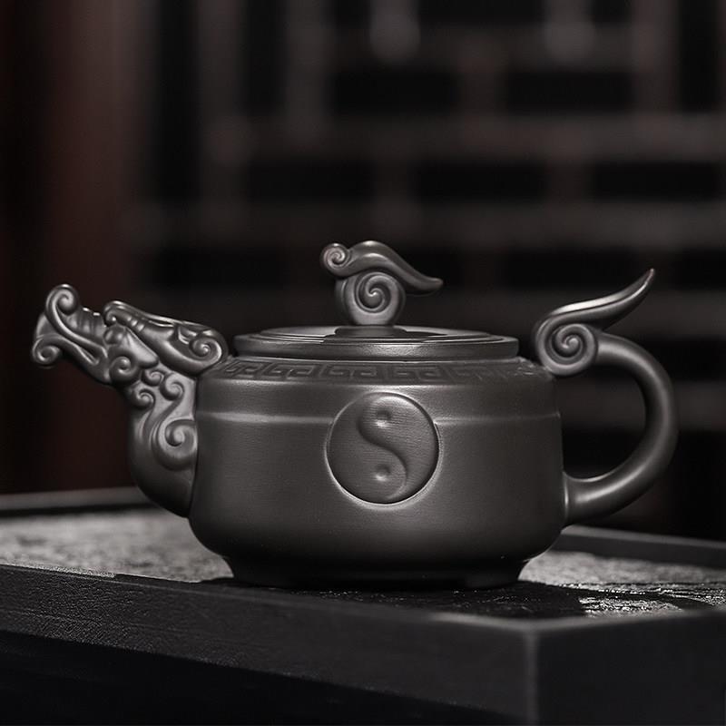 茗客 茶壶紫砂大号功夫家用宜兴正宗黑泥彷古单壶覆古紫砂壶特价