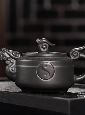 茗客 茶壶紫砂大号功夫家用宜兴正宗黑泥彷古单壶覆古紫砂壶特价