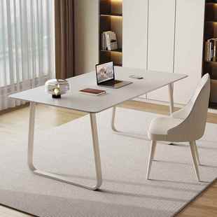 奶脑油风书桌学家用小型纯白生岩板台式 电433桌办公桌现代简约方