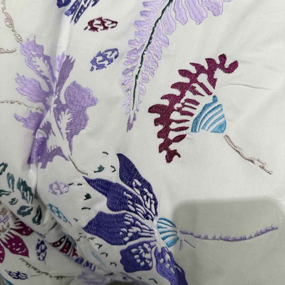 正品EAS家纺浅紫色Y斜纹纯棉四件套优大气绣花刺田园风雅外贸床品