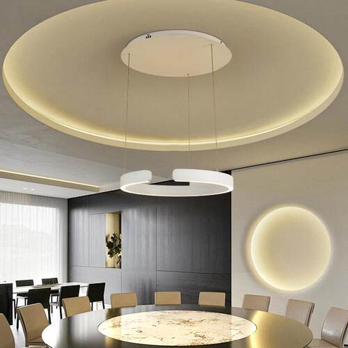 北欧设计师C型环美式灯客厅餐厅卧室大厅感应嵌入式智能升降吊灯