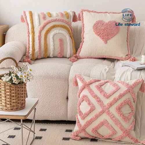 粉色簇绒沙发抱枕小清新爱心款可拆卸靠枕套cushion cover pillo