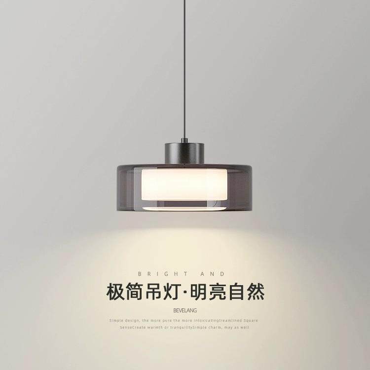 意式全铜卧室床头吊灯北欧轻奢烟灰玻璃灯罩极简咖啡厅餐桌吧台灯