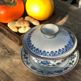 景德镇手绘盖碗茶杯陶瓷三才碗，功夫茶具青花瓷盖碗三才杯泡茶盖碗