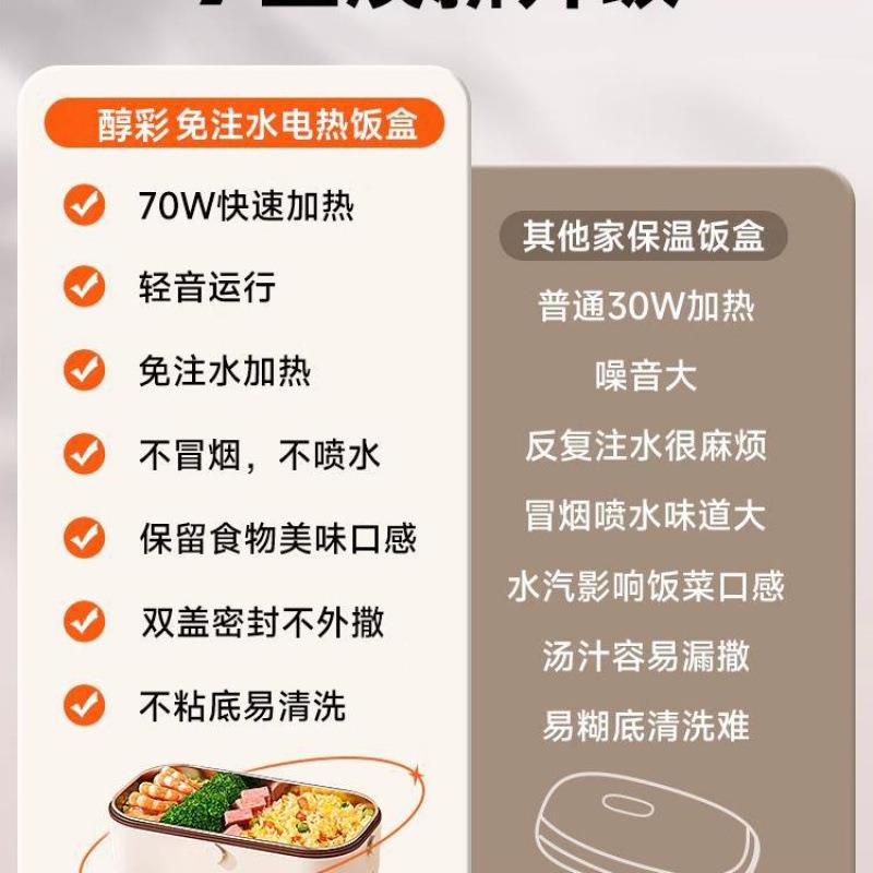 上班族保温饭盒免注水电加热蒸煮便当盒一人带饭热菜热饭插电绢花