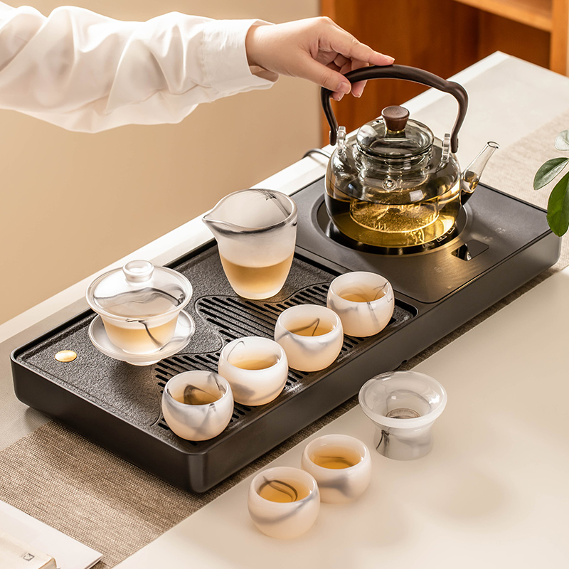 电陶炉煮茶器玻璃煮茶壶家用小型全自动茶盘套装一体泡茶台烧水壶