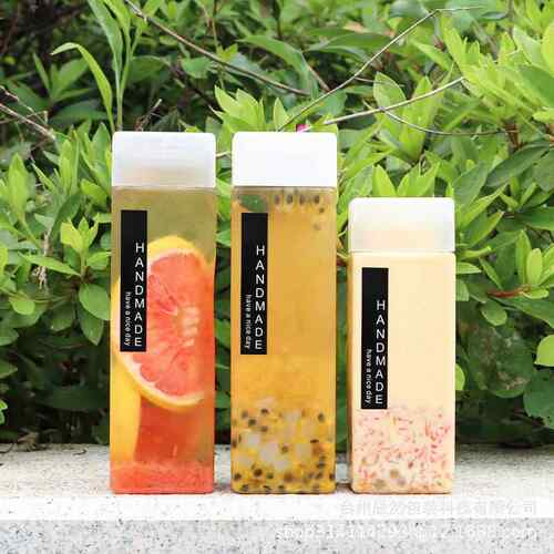 一次性饮料瓶带盖商用宽口创意方形奶茶瓶鲜榨果汁外带打包奶茶瓶