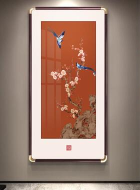 网红喜花盈门关装饰画新中竖好寓意鸟挂画走玄廊过道高级感版式气