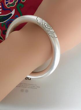 高档999银手镯足银实心原创设计牡丹 手工私人定制纯银手镯女生日