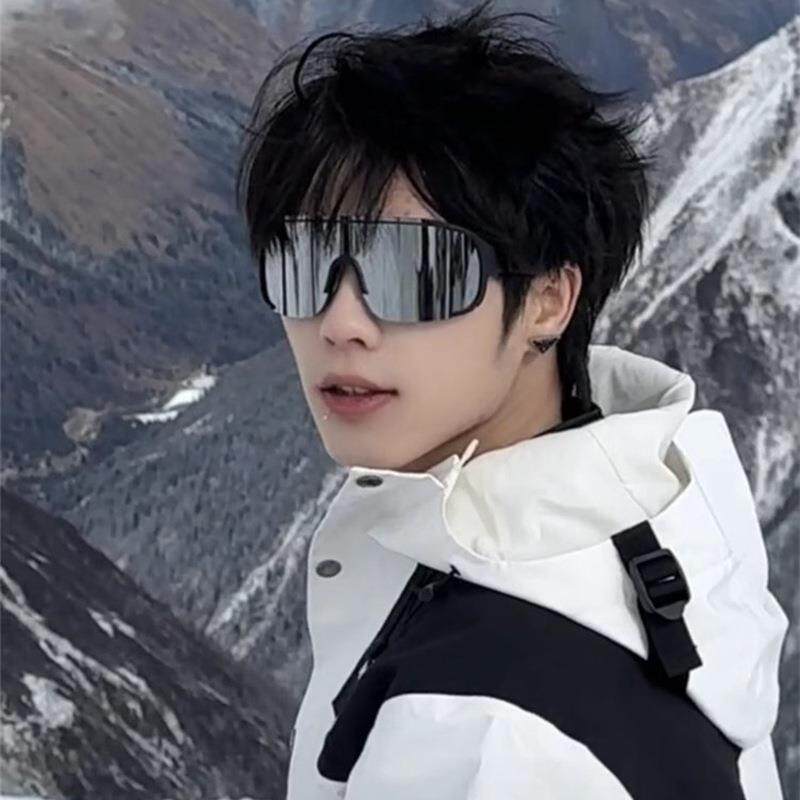 复古磨砂黑水银超大框户外骑行登山滑雪防风护目墨镜显瘦太阳眼镜