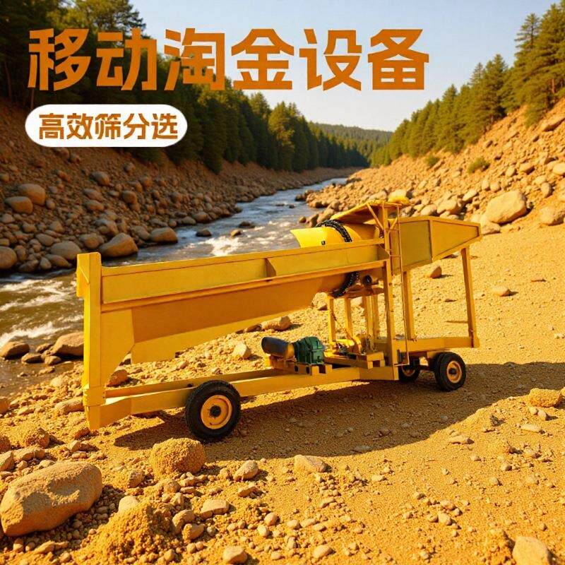 移动滚筒筛淘金机械旱地沙金开采洗矿选金机滚筒筛式选金设备