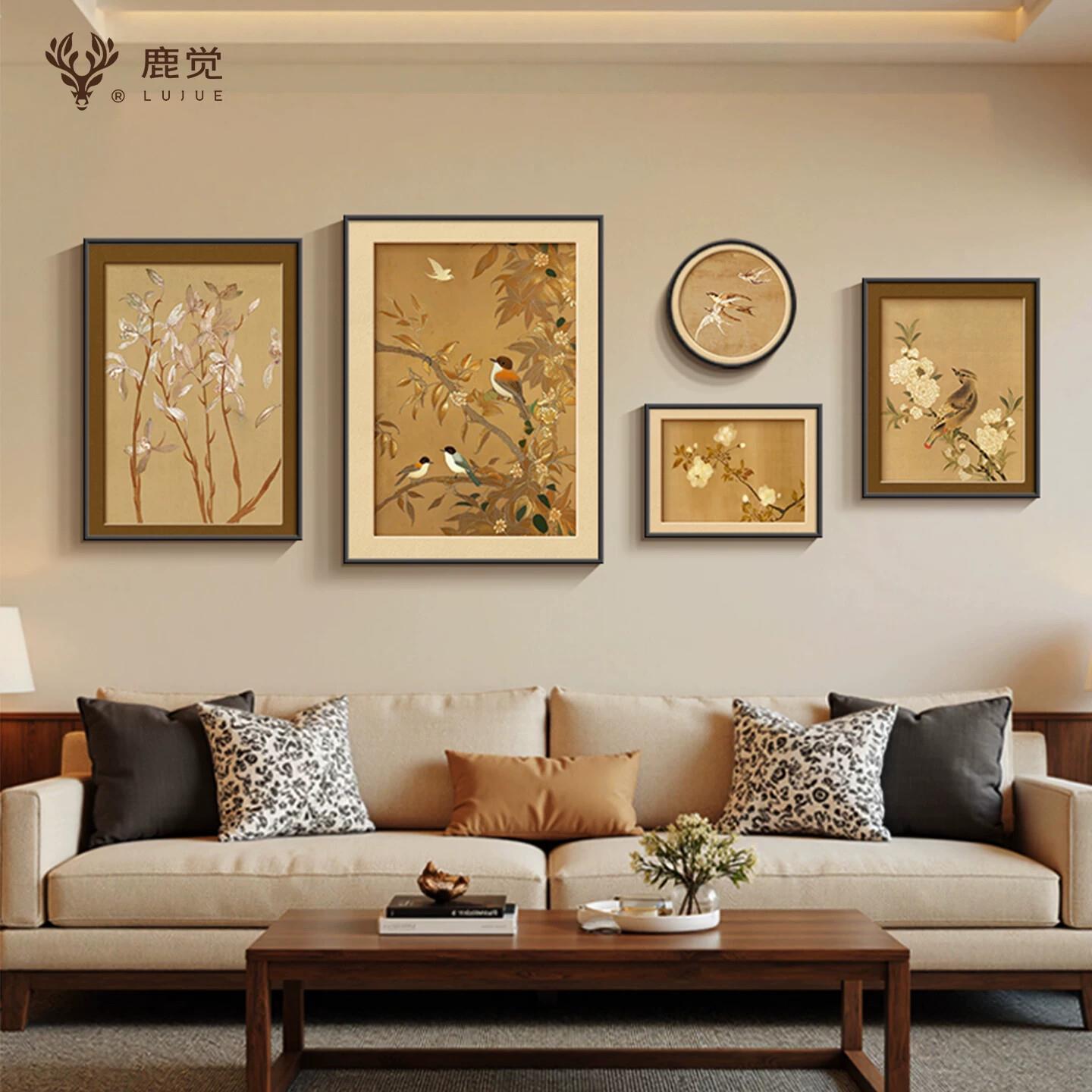 喜上枝头客厅装饰画宋氏美学沙发背景墙挂画新中式大气花鸟组合画