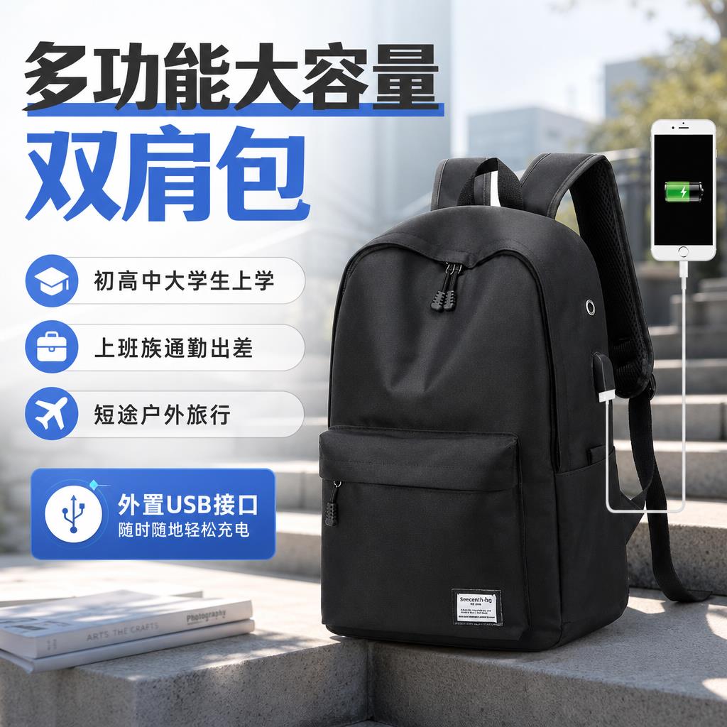 轻便耐磨帆布双肩揹包简约大容量初高中大学生通勤出游休闲书包