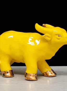 黄色十二生肖陶瓷水牛摆件化解玄关化妆室家居饰品厨房缺角工艺礼