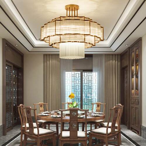酒277餐店别墅复式楼大厅厅吊灯新水中式吊灯轻奢复古客厅玻璃晶