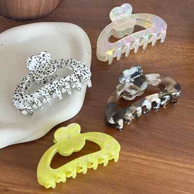 Flower diamond-studded acetate grip clip hairpin shark clip