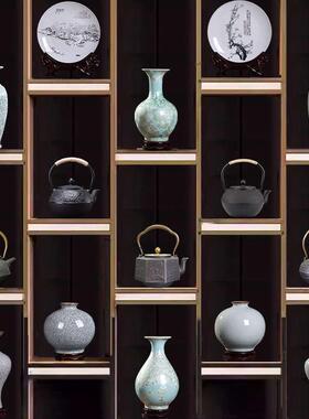 柜茶茶壶软装饰品摆件陶瓷装饰茶道花瓶博古架中式铁壶样板房茶室