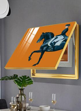 现代轻奢电表箱装饰画橙色骑士马遮挡电闸盒客厅挂画北欧餐厅壁画