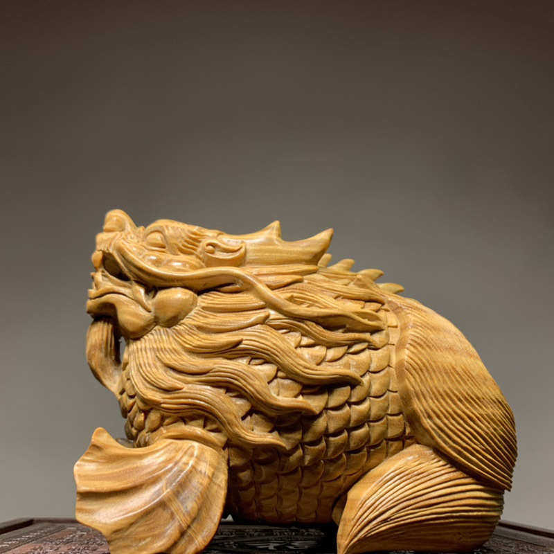 小叶紫檀木雕龙鱼摆件手把件家居客厅装饰品红木文玩工艺品送礼