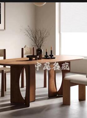 高档WabiSabi风格原木餐桌法式覆-古家洽居椭圆形餐桌网红中世纪