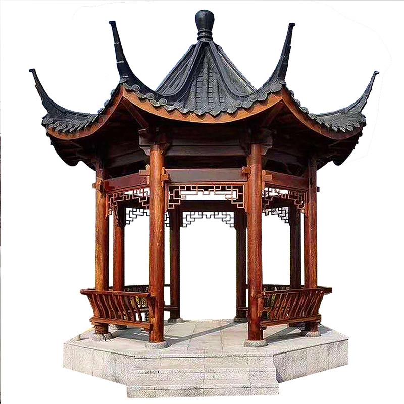现货户外古建长廊庭院景观凉亭菠萝格乡村四角亭子防腐木别墅连廊