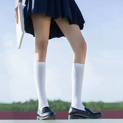 JK Women Black White Knee High Lolita Socks Lady Girls Over