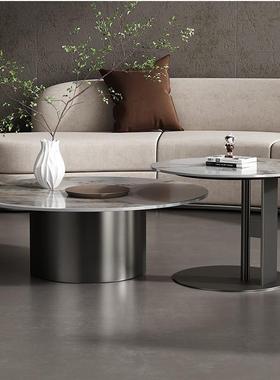 意式轻奢茶大小圆形岩板组茶合几不锈钢现代60012几钛面金客厅家