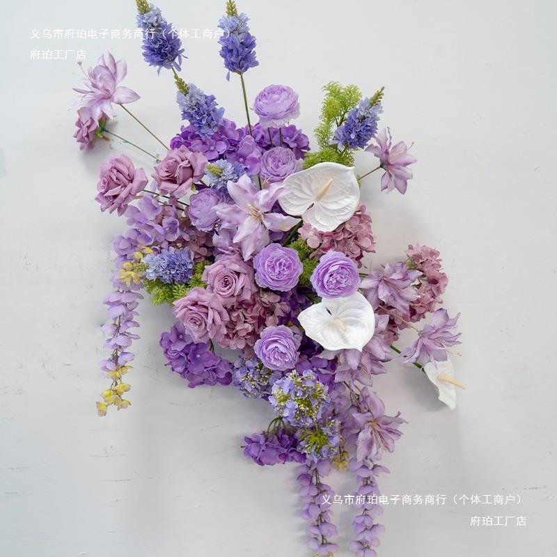 婚礼装饰紫色壁挂花艺 板墙面摄影背景布置绢花挂花地排花