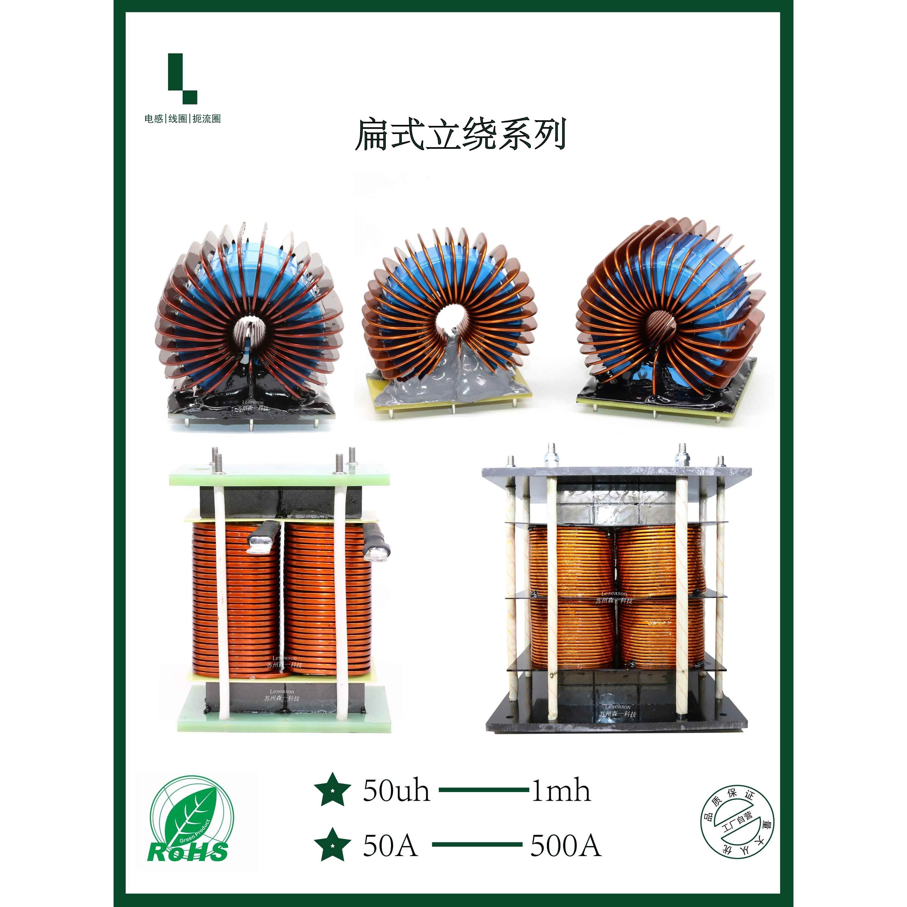 560Uh200A大电流高频电阻扁铜垂直绕组块硅铁光伏逆变器电感定制