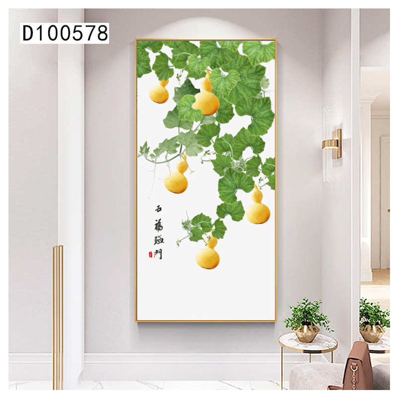 五福临门入户玄关装饰画黄金葫芦走廊过道壁画好寓意高清晶瓷挂画