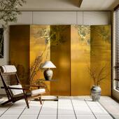金箔中式 隔断屏风实木客厅办公室茶室定制装 饰遮挡折叠移动背景