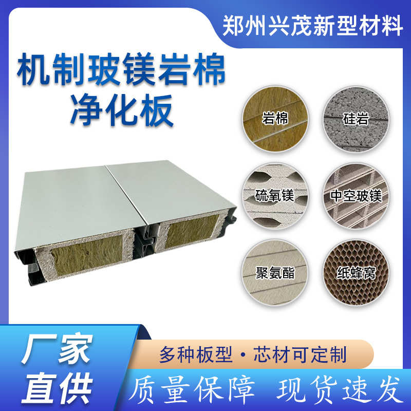 机制玻镁岩棉夹芯无菌车间防火隔热岩棉洁净板 玻镁岩棉净化板