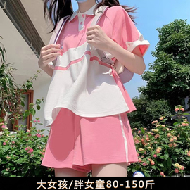 胖女孩套装夏薄款韩版宽松加大码，儿童衣服女大童夏装胖女童运动服