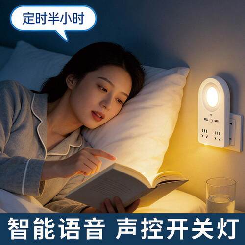 语音控制智能小夜灯2025新款说话开关灯卧室床头多功能人工声控灯