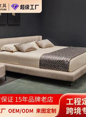 意式极简端布艺床主卧1.8头层牛皮双人真皮床源头工厂定制家具